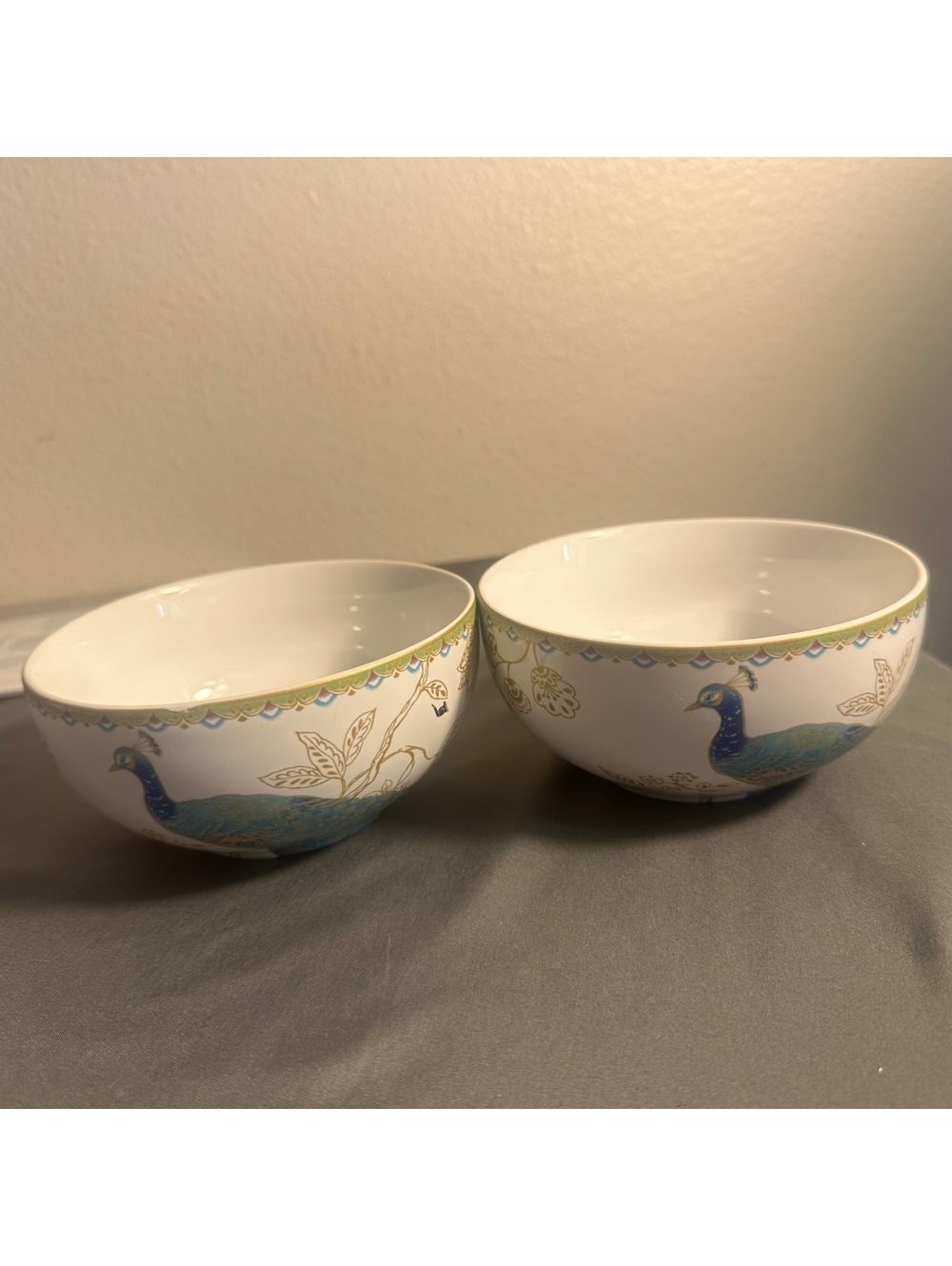 Two 222 Fifth Peacock Garden Porcelain Cereal/ Soup Bowl